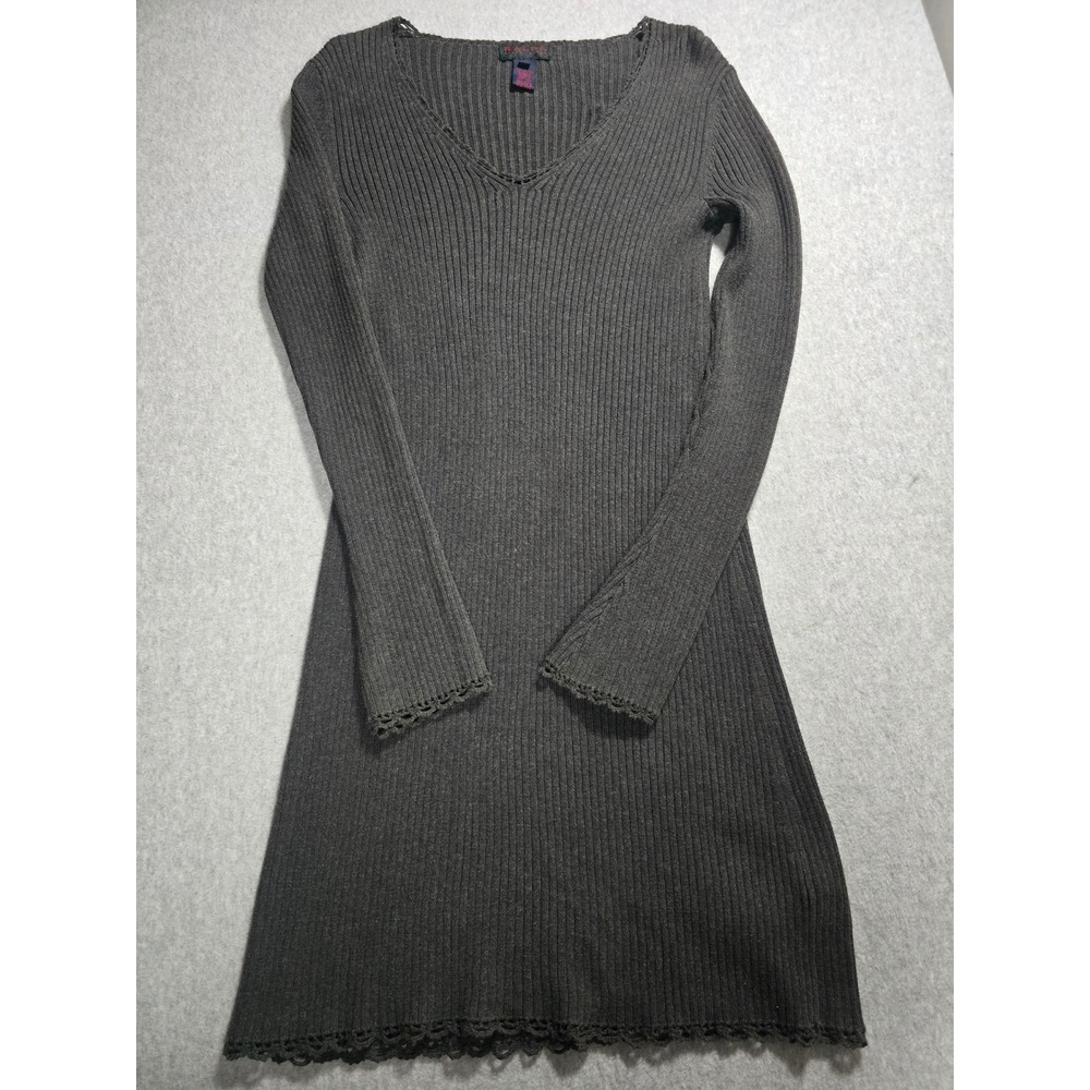 Vintage y2k Ralph Lauren Gray Ribbed Cotton V-Neck Sweater Dress Grundge
